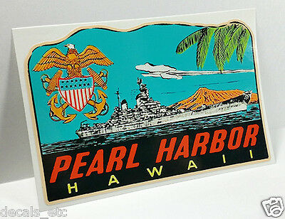 Pearl Harbor Hawaii Vintage Style Travel Decal / Vinyl Sticker, Luggage Label