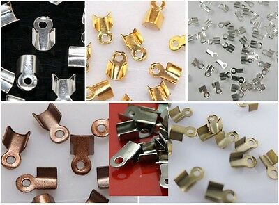 Fold Over Crimp Bead Cap 3x6-4x9mm End Findings Gold Silver Copper Bronze Plated