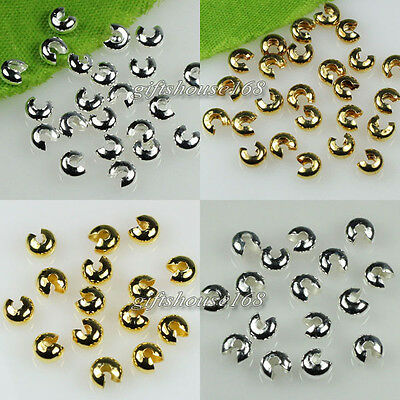 3mm,4mm,5mm Silver/gold Plated Copper Crimp Knot Cover End Beads Findings 500pcs