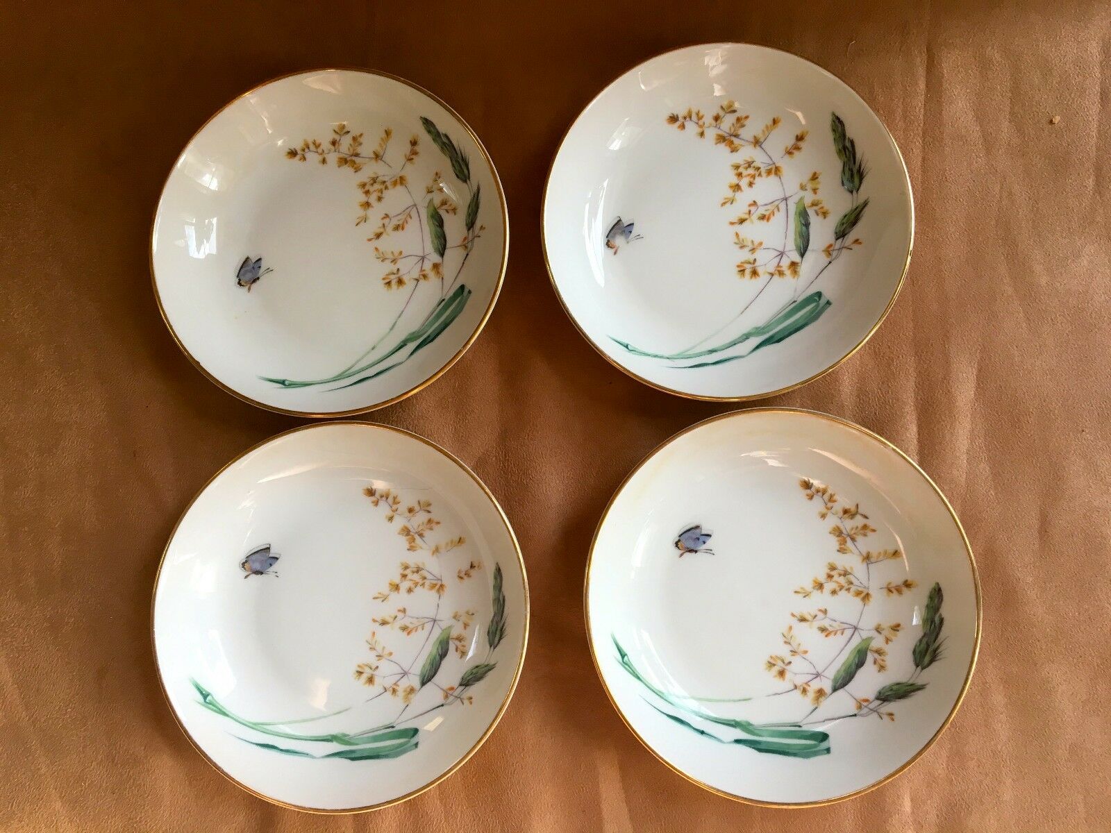 Heinrich & Co Porcelain Sommer Butterfly w/Gold Set/4 Fruit Berry Bowls VTG