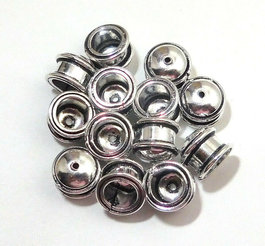 30 Pcs 10x8mm 6mm Inner Solid Copper End Cap Antique Silver Plated 181