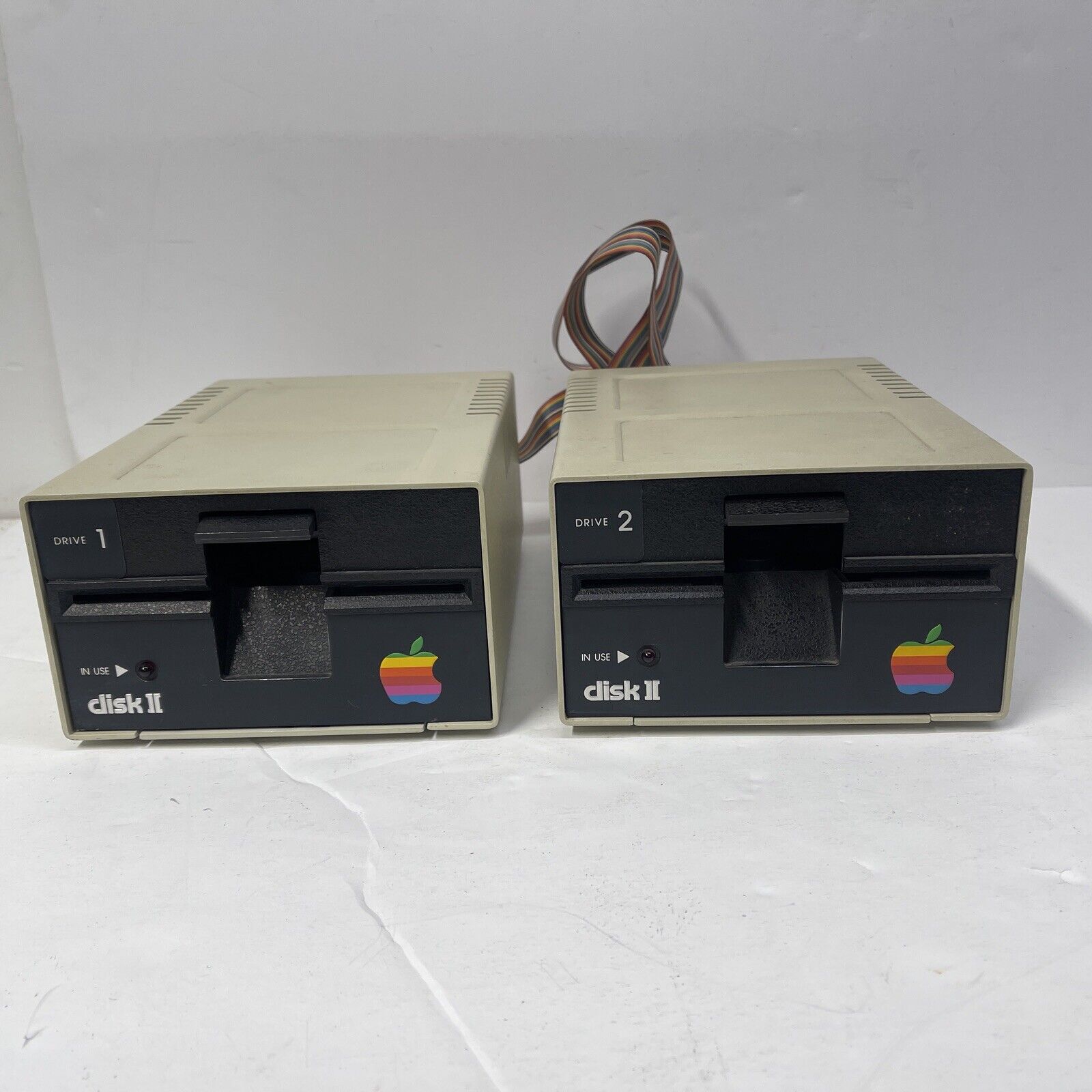 Pair of Apple Disk II 5.25 Floppy Drive A2M003 Tested Fully Rainbow Ribbon Set