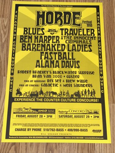 Horde Festival 1998 Concert Poster Original Blues Traveler Ben Harper Fastball