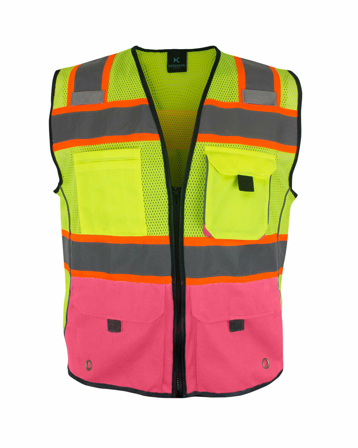 Women's Reflective Safety Vest With Pockets Yellow-pink