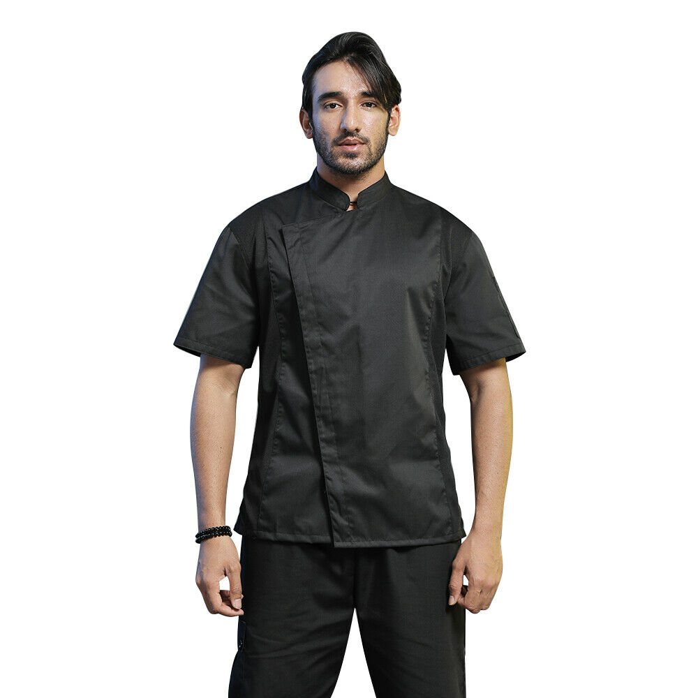Toptie Unisex Black Chef Coat With Mesh Side Panels For Kitchen Restaurant