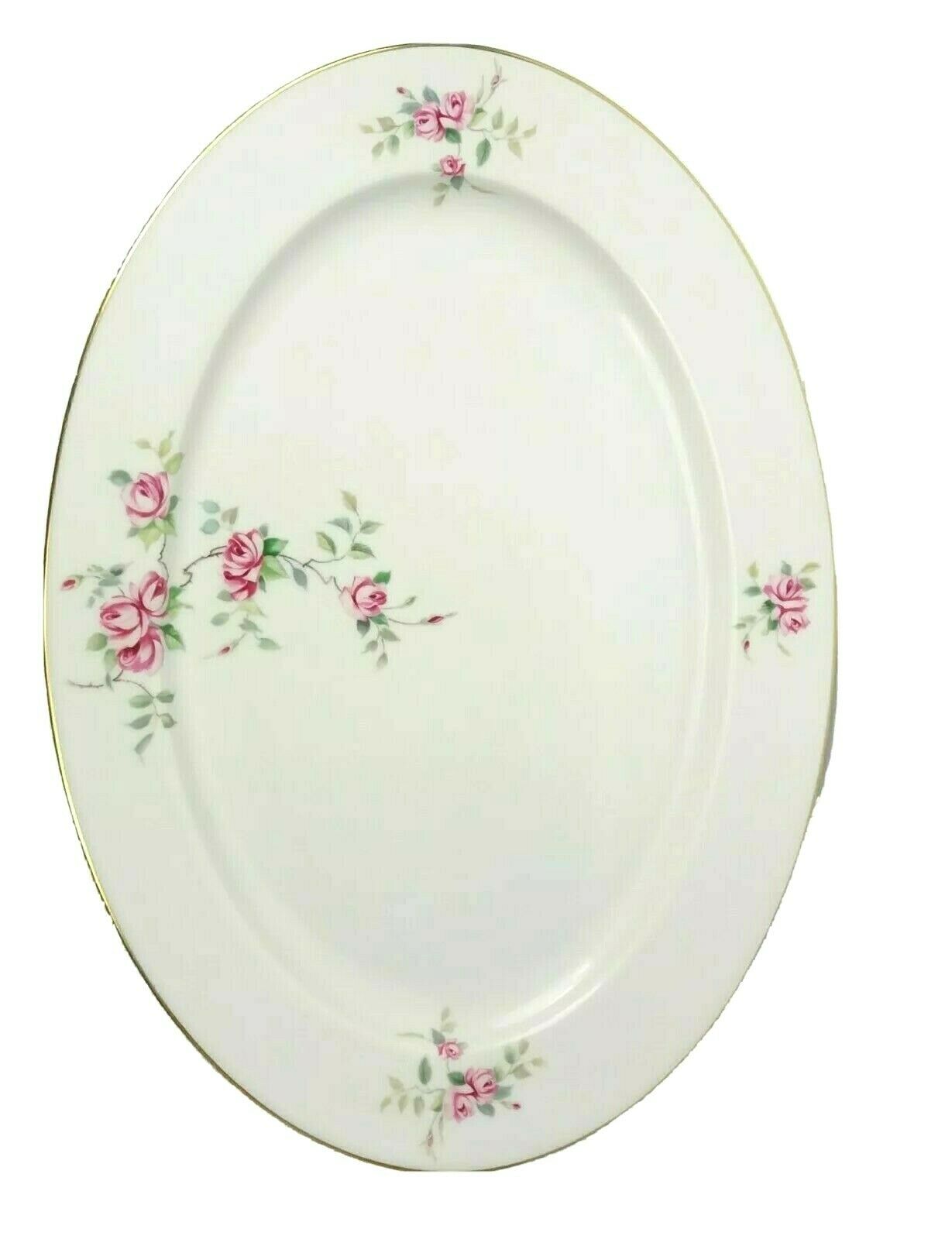 H&Co Heinrich Meat Platter Turkey White Bavarian China Pink Roses Leaves Vintage