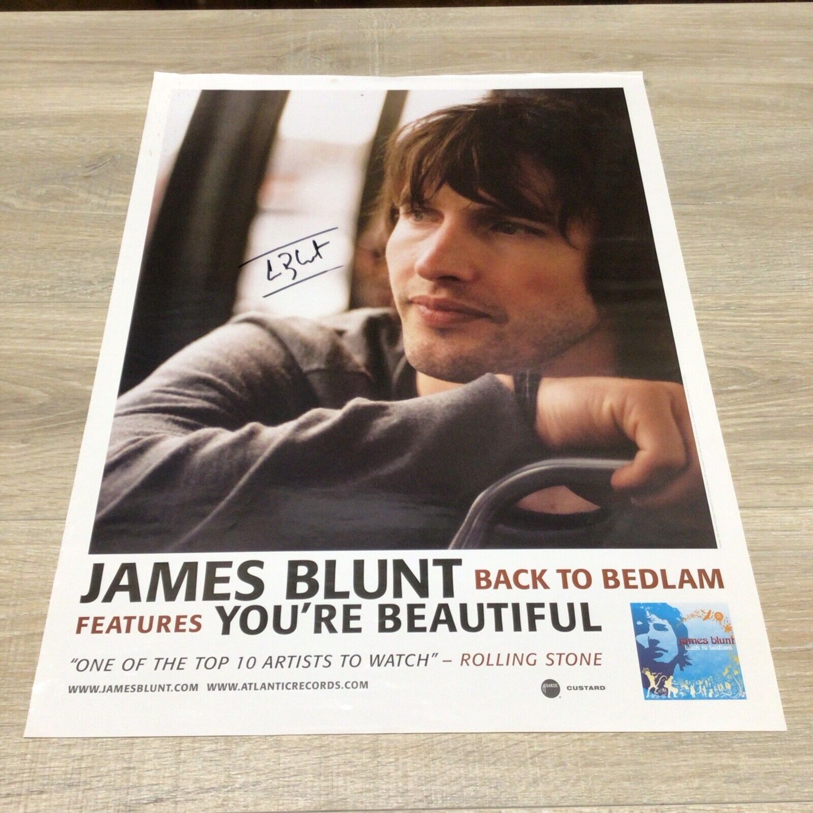 Signed James Blunt Back To Bedlam Ft You're Beautiful Promo Poster 18" X 24"