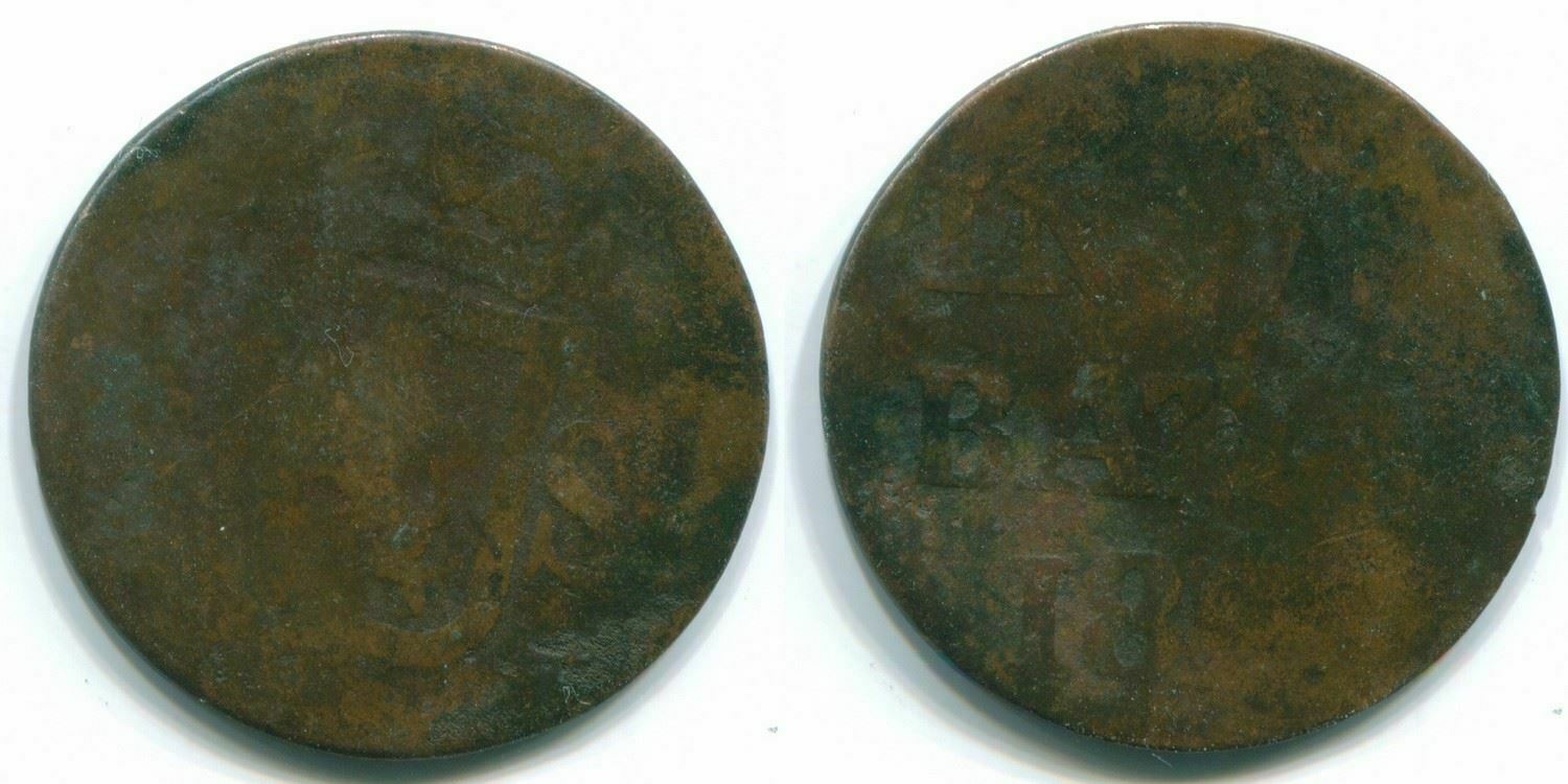 1821 BATAVIA 1/2 STUIVER NETHERLANDS EAST INDIES SUMATRA Colonial Coin #S11845.U