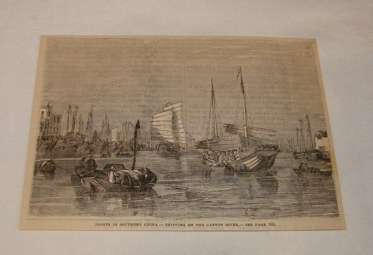 1879 magazine engraving ~ SHIPPING ON THE CANTON RIVER, China
