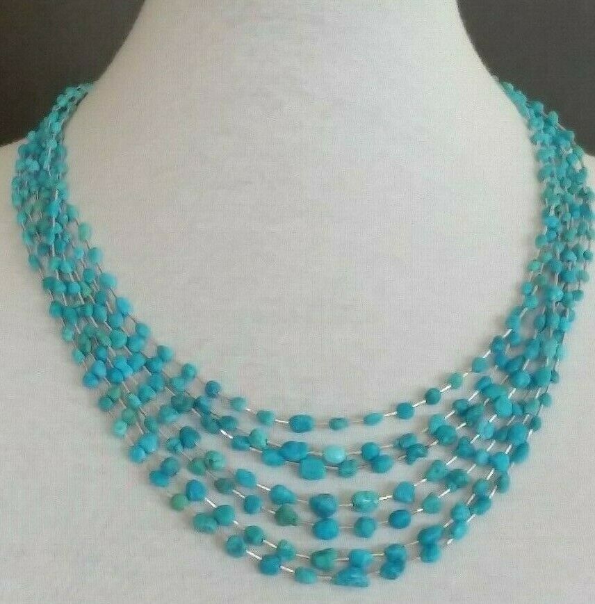 Jay King Dtr Sterling Silver Turquoise Nugget 7 Multi Strand Necklace