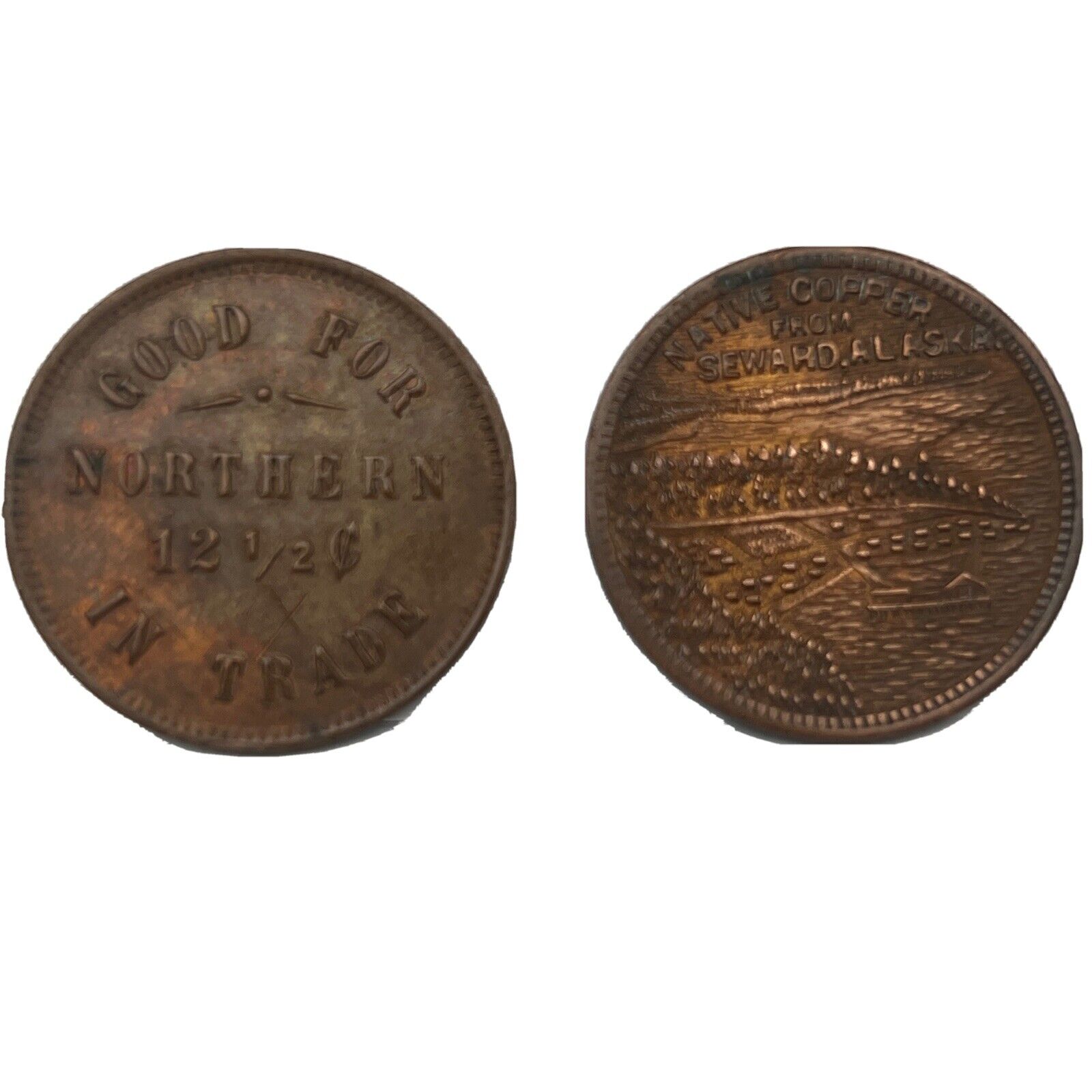 (2x) Native Copper From Seward, Alaska Trade Token Coin 12 1/2 Cents
