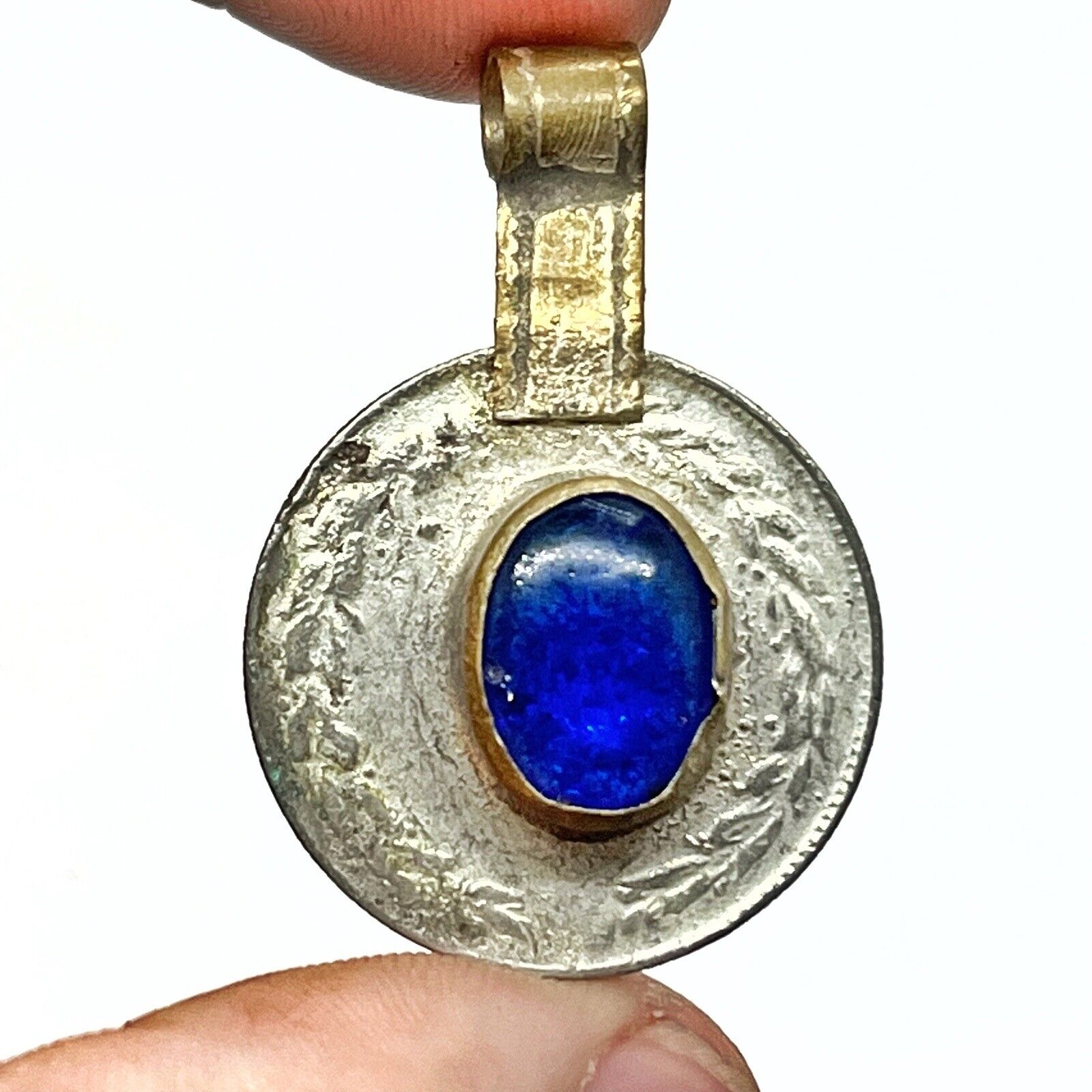 Middle Eastern Islamic Coin Pendant With Stone Charm Old Jewelry Rare Unique