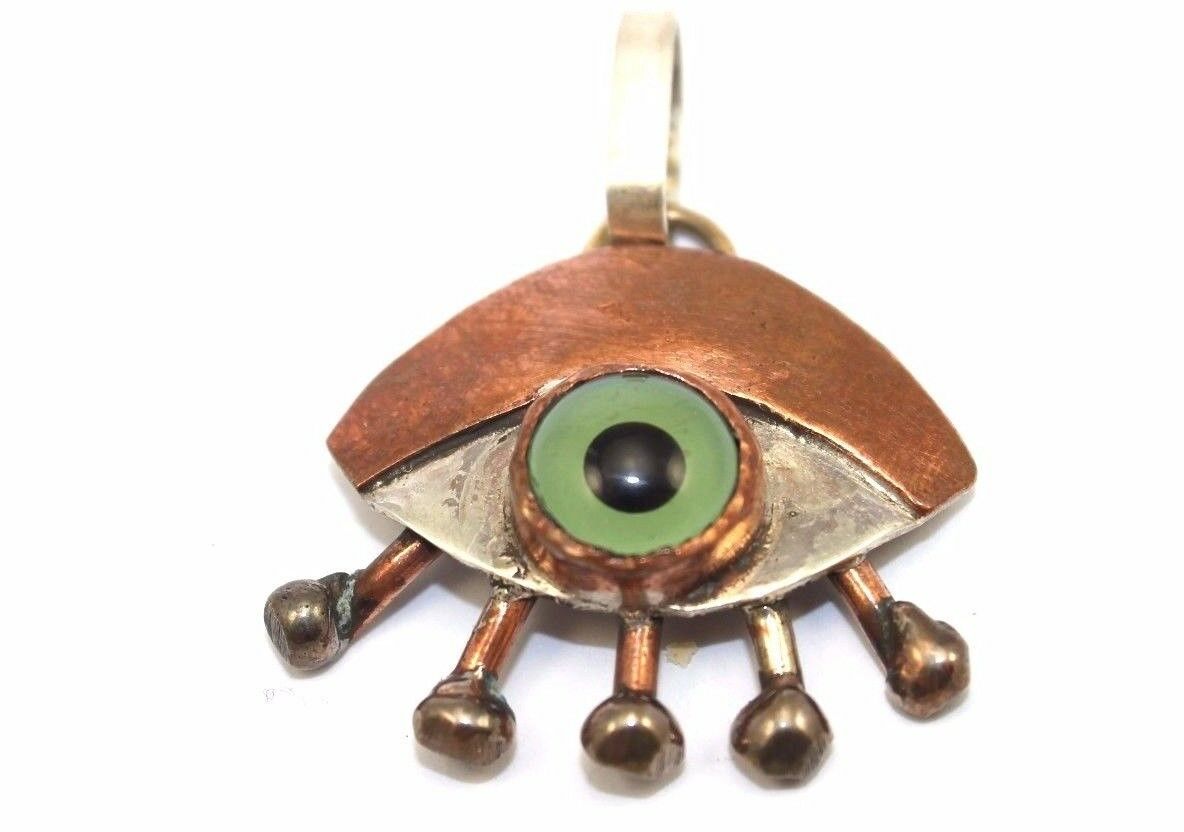 Arts & Crafts Modernist Bolin Sterling Silver & Copper Taxidermy Eye Pendant