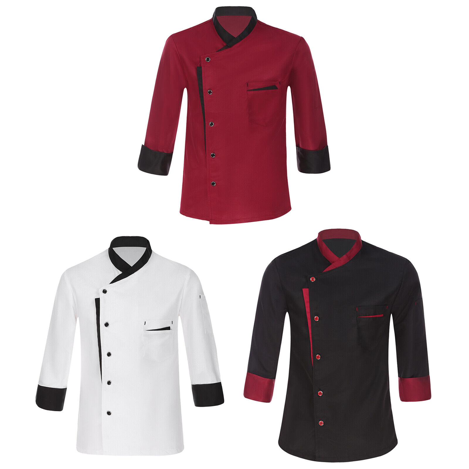 Mens Long sleeve Chef Coat Jacket Men Kitchen Work Hotel Cooking Uniform Che