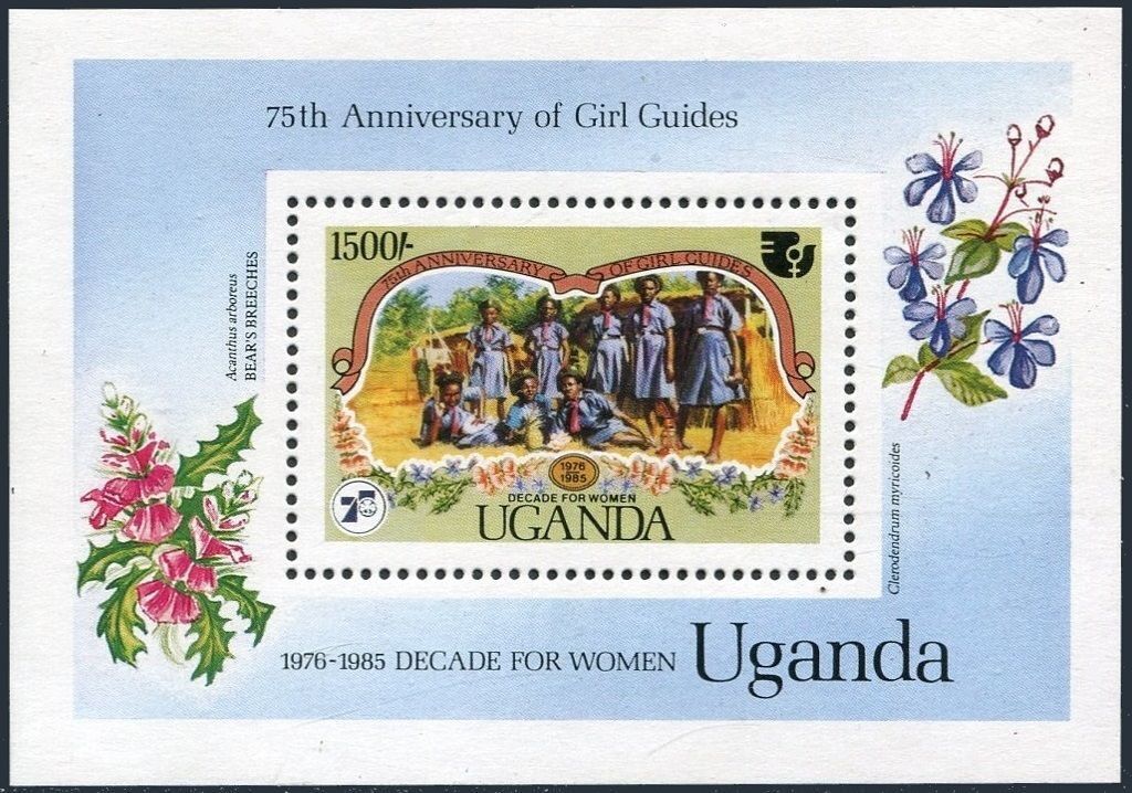 Uganda 468,mnh.michel 446 Bl.53. Girl Guides-75.1985.flowers.