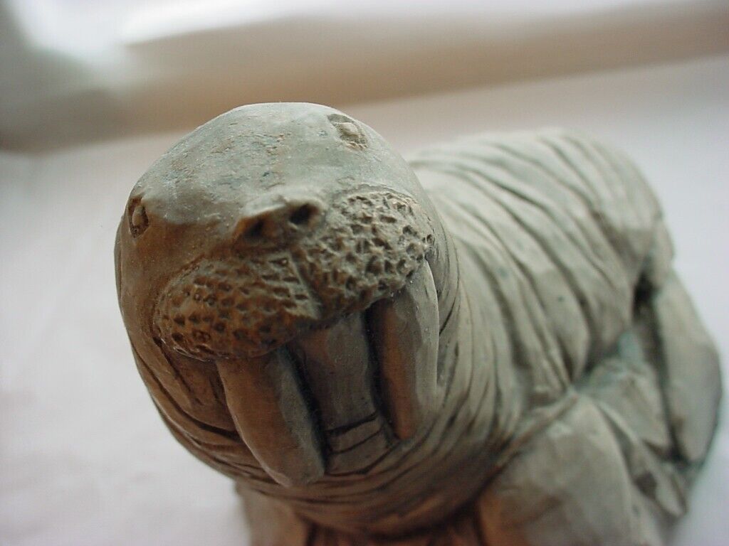 Walrus Figurine Gray Plaster Marked G