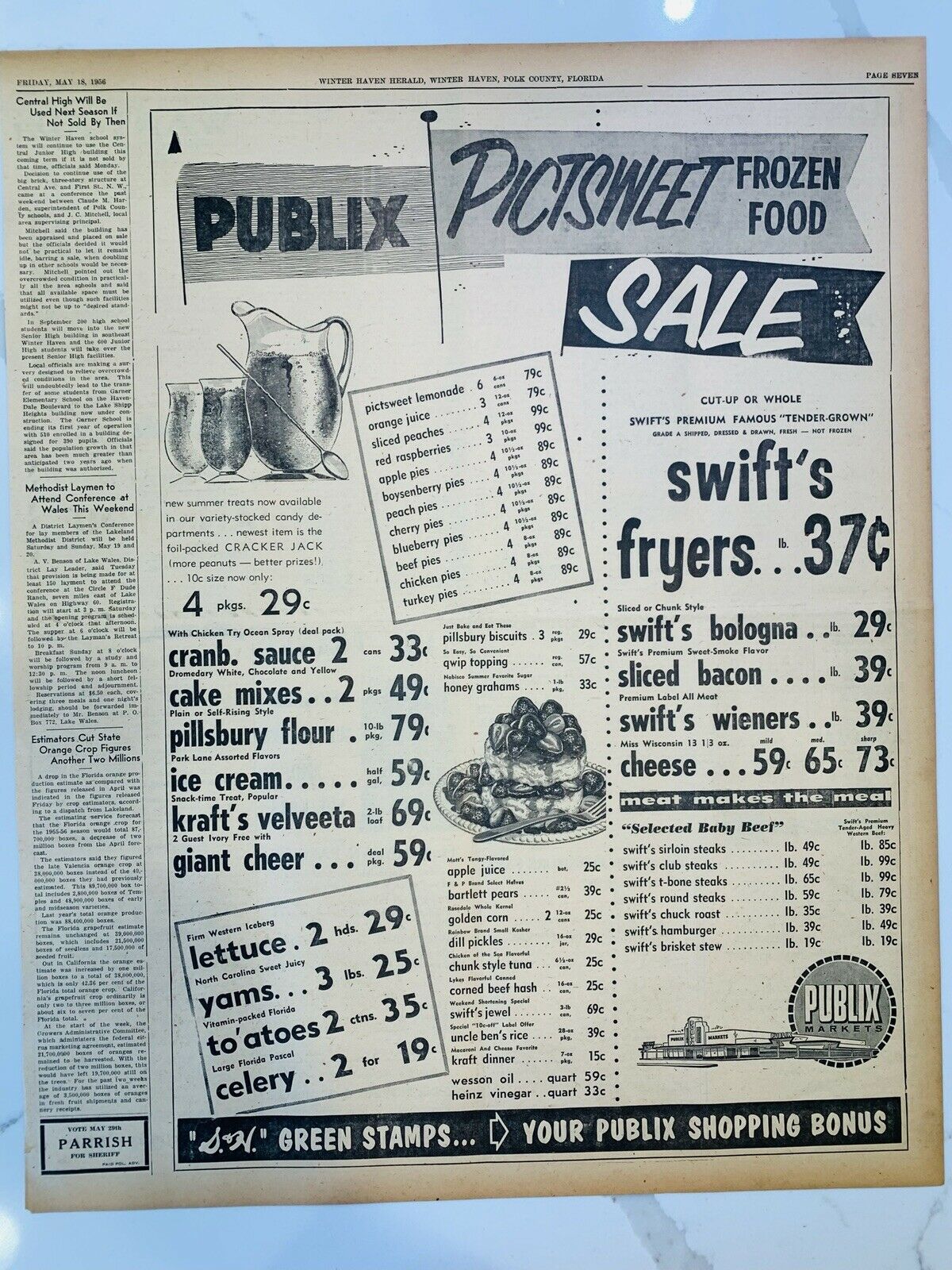 Publix 1956 Newspaper Ad Original - Pictsweet Frozen Food - May 18 1956