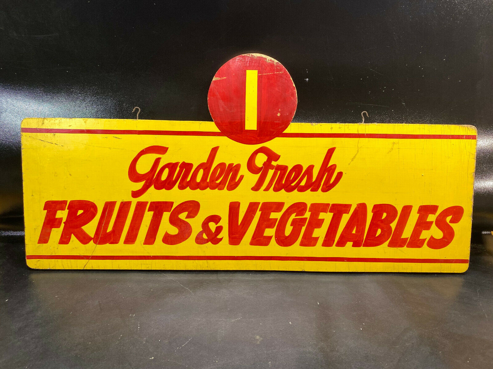 Grocery Store Vtg Wood Supermarket Aisle Sign Fresh Fruits & Vegetables Painted