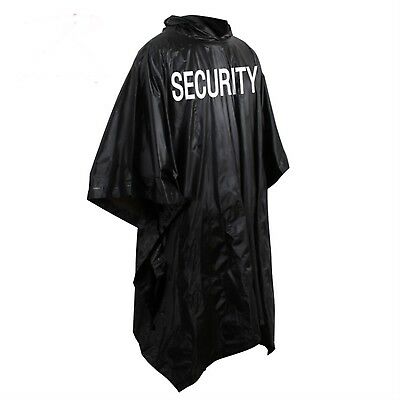 Security Bouncer Black Raincoat Poncho Rain Jacket Security Silk Screen