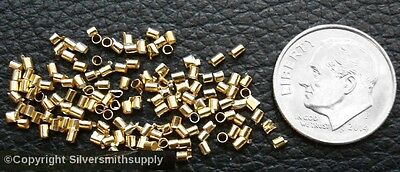 14kt Gold plated 2x1mm tube crimp beads 100pcs string necklaces bracelets fps034