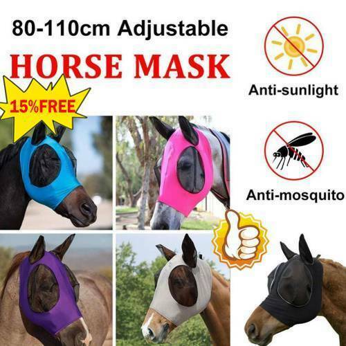 Horse Fly Mask W/ Ears Hood Full Face Mesh Protection Anti-uv Repellent Mosquito