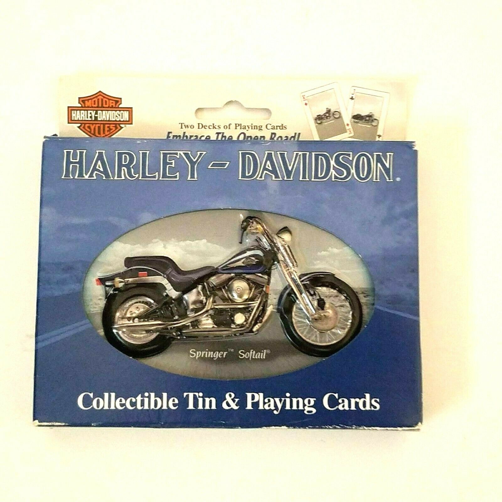Harley Davidson Springer Softail Collectible Tin And 2 Decks Playing Cards 2001