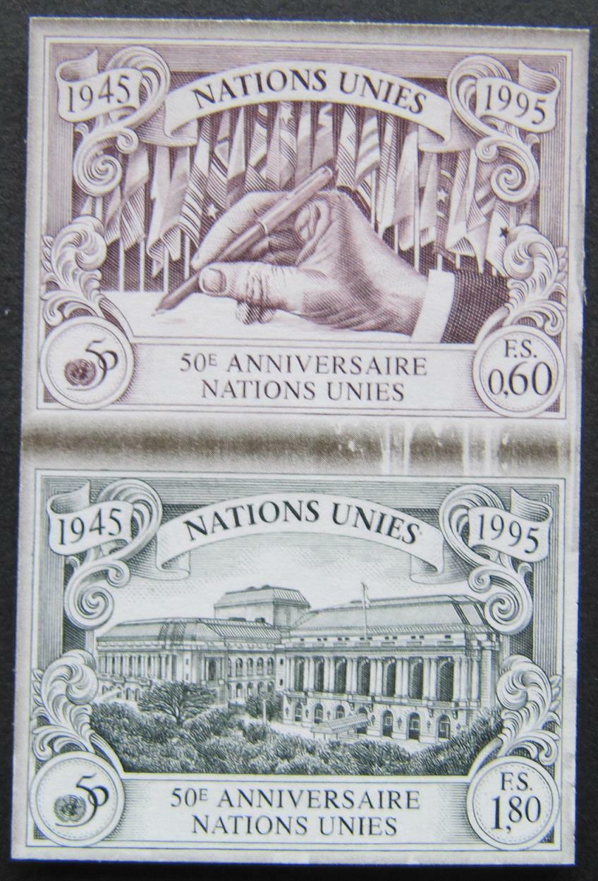 Zusammendruck 50 Jahre Uno, Geschnitten Postfrisch **, Ausgabe Genf