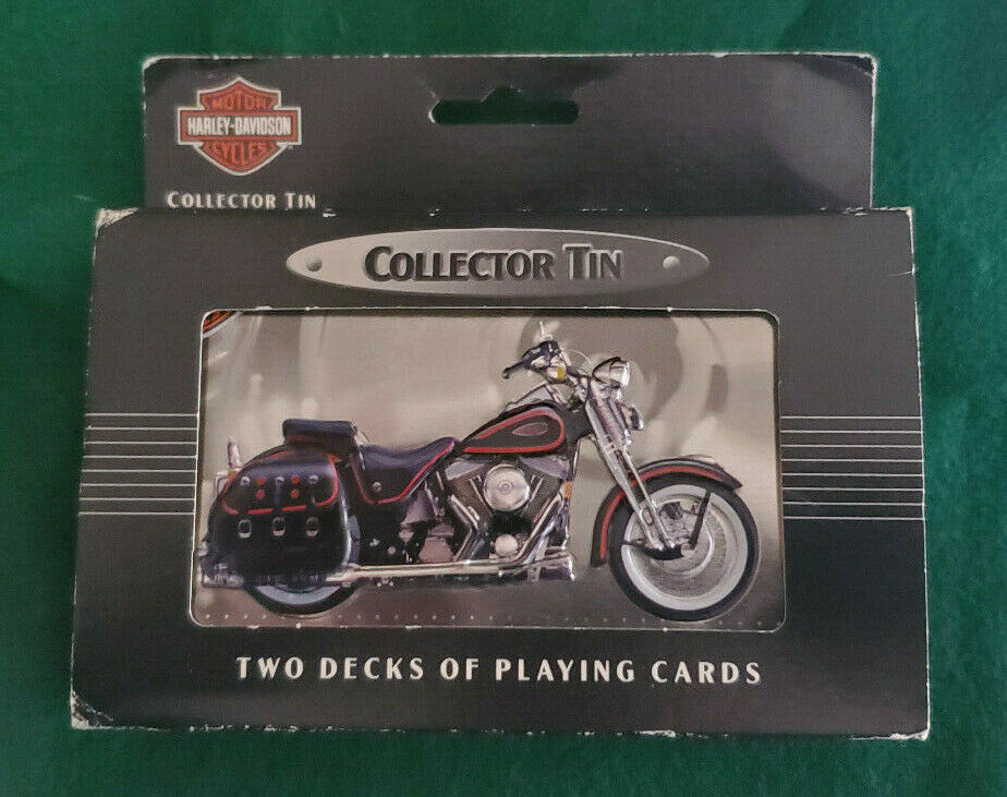 Harley Davidson Vintage Tin w/2 New Playing Card Decks in Cellophane Wrapper