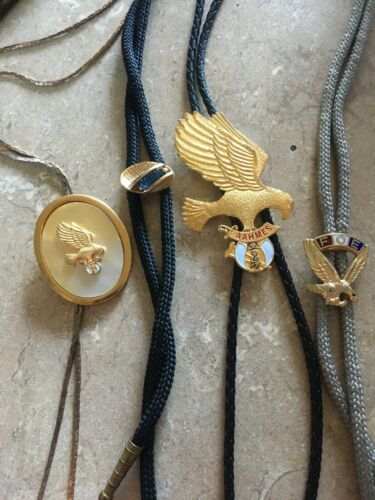 4x Gold-tone Eagle Bolo String Tie F.o.e Aahmes 1995 James D. Rigg Mother Pearl