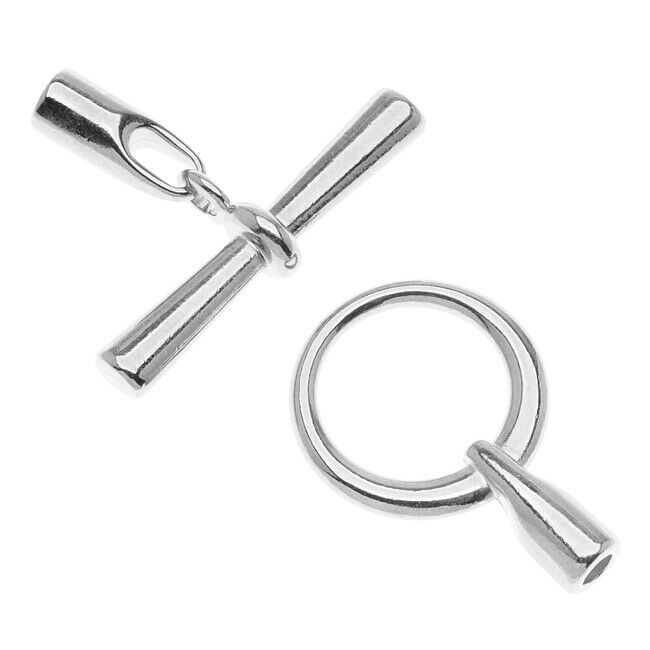 Toggle Clasps, Glue-in Fits 3mm Cord, 2 Sets, Silver Plated