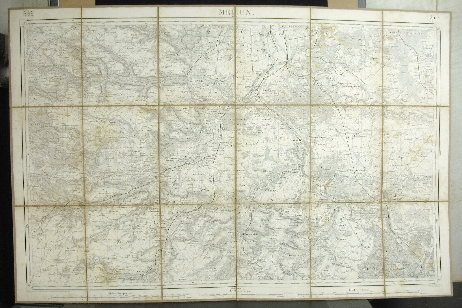 Carte pliante plan de Melun et sa région état m&jor vers 1832 XIXe