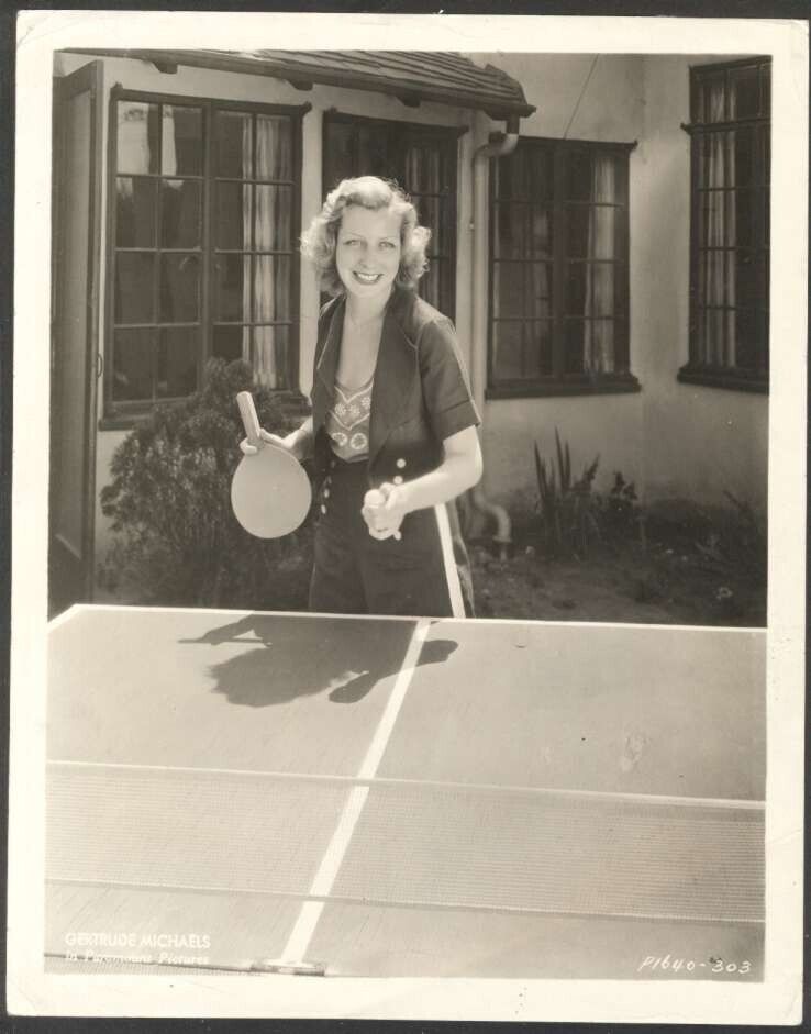 Real Photo Gertrude Michael USA Actress Playing Ping Pong 10
