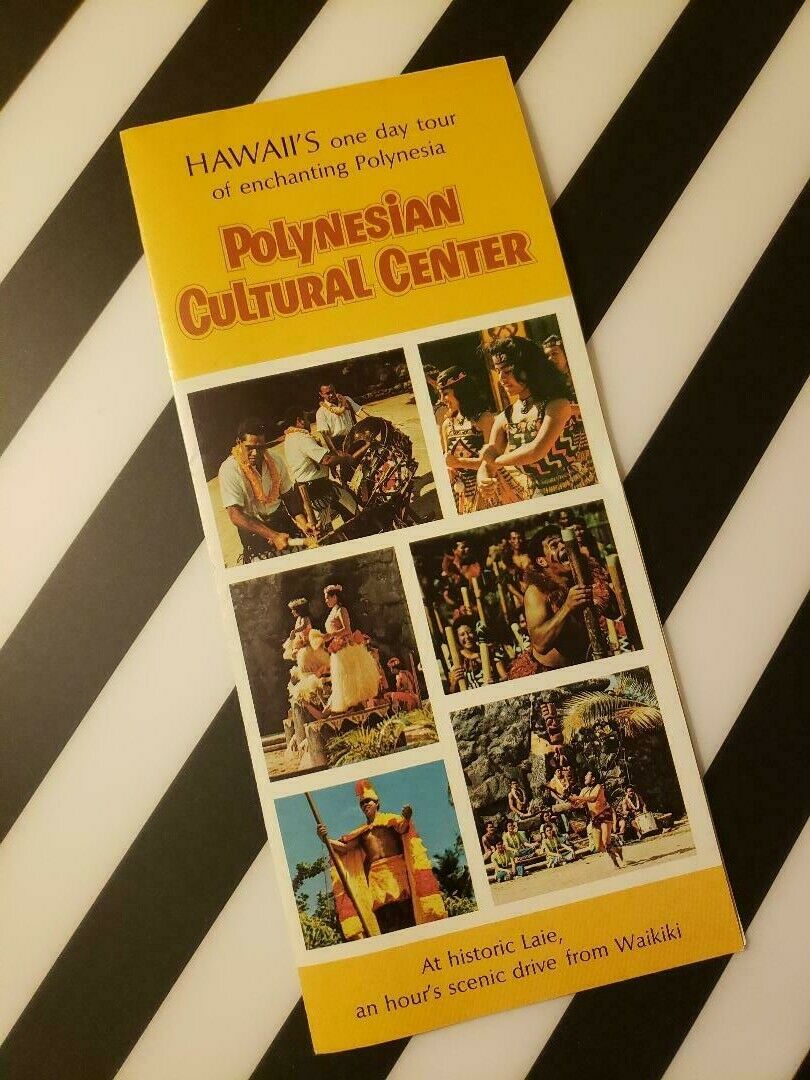 Vintage Polynesian Cultural Center Brochure & Map Color Photos Hula Girl Tiki