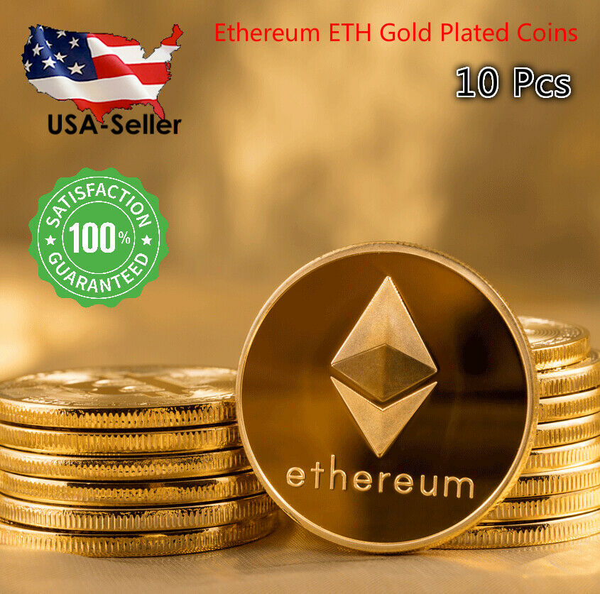 10 PCS Ethereum ETH Coins 2021 Commemorative Collectors Gold Plated New Coin