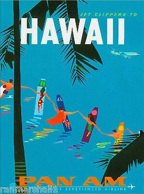 Jet Clippers Hawaii  To Hawaii Pan Am United States Vintage Travel Poster
