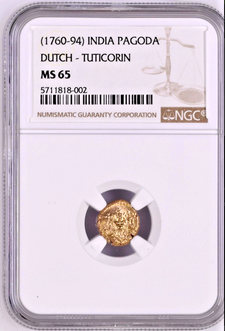 Dutch India 1760-1794 Gold Coin Pagoda Tuticorin Mint Km49 Ngc Ms65 Top Pop