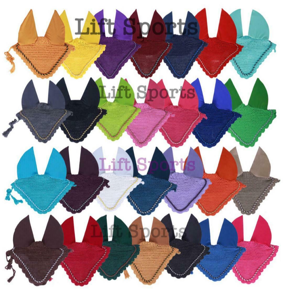 27 Colors Horse Fly Bonnet Ear Net Veil Mask Hood Hand Made Cotton Crochet New