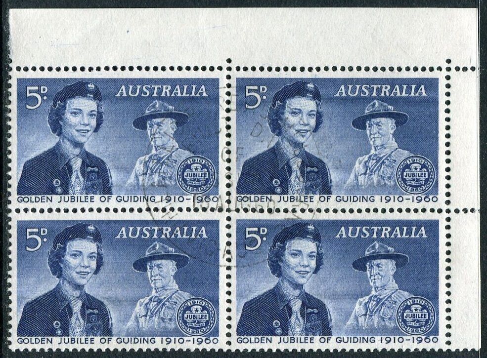 Australia 335 Block/4, Cto. Michel 305. Girl Guides-50, 1960. Lord Baden-powell.