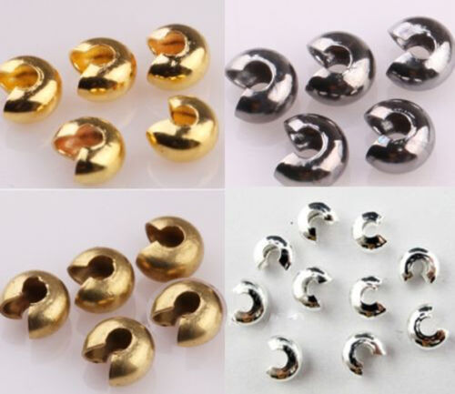 Wholesale 200pc Golden Silver Plated End Crimp Beads Knot Covers Finding 3/4/5mm