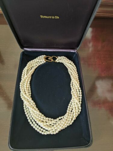 Tiffany Paloma Picasso Olive Leaf Torsade Pearl Necklace With Gold Clasp