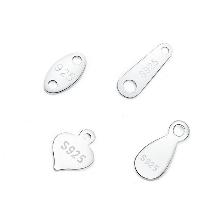 10 Pieces S925 Sterling Silver Small Heart Oval Charm End Tag Beads DIY Chain