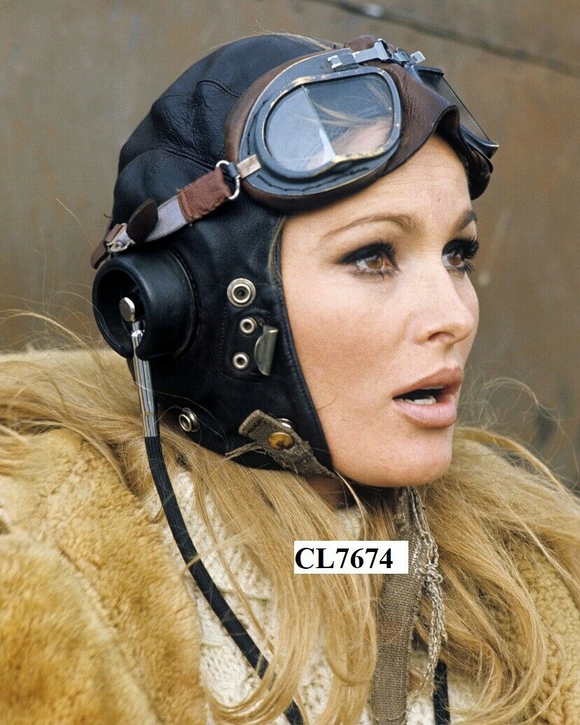 Ursula Andress Wearing An Aviator Helmet And Glasses On Movie Set 'the Blue Max'