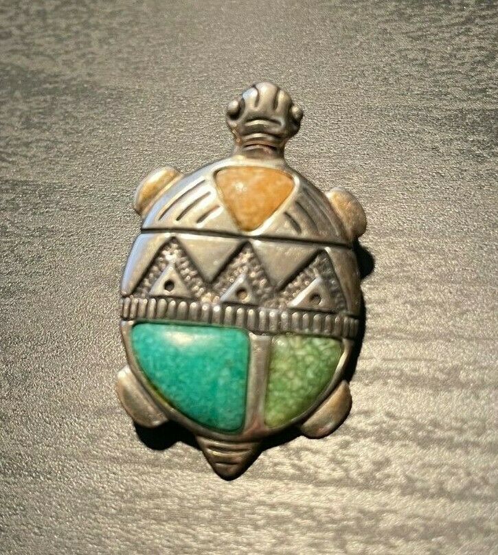 Carolyn Pollack Vintage Relios Silver Turtle Pin Pendant Turquoise Coral Lhg3