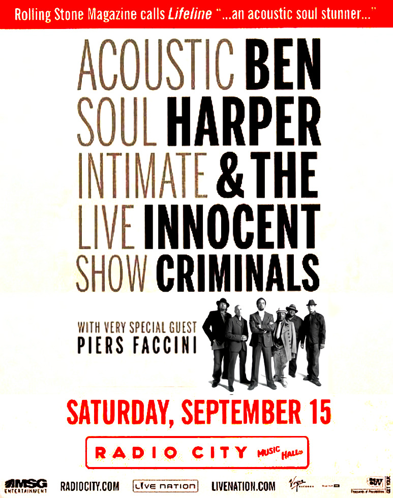 Ben Harper & INNOCENT CRIMINALS Original Concert Poster 2x3' Radio City NYC Rare