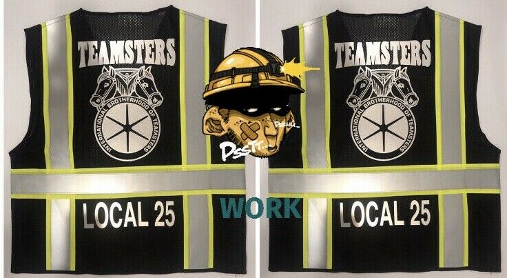 🚧 Teamsters Union Black Reflective Safety Vest 🚧 👉🏼 Add Your Local # 4 Free