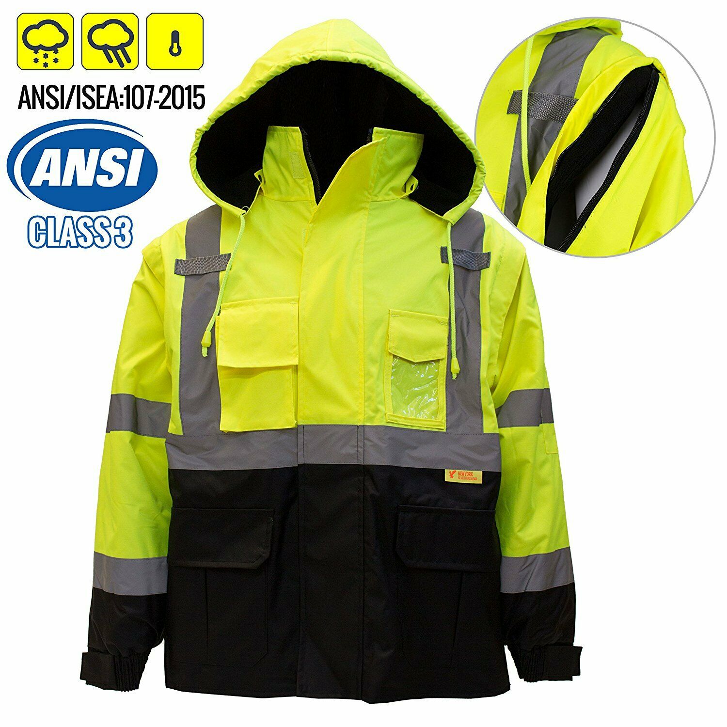 New York Hi-Viz Workwear J8512 Men's Ansi Class 3 High Visibility Safety Jacket