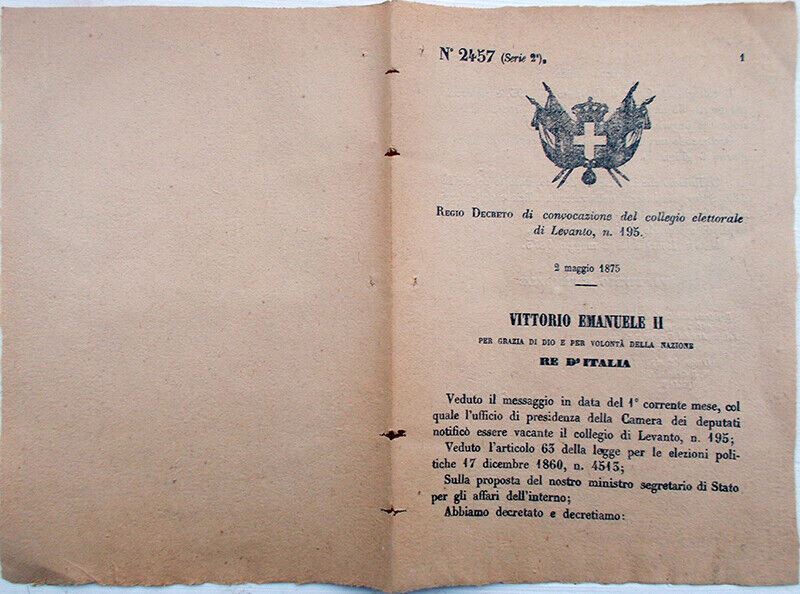 ✅ 1875/2457 Royal Decree Vittorio Emanuele Ii, College Ballot By Levanto