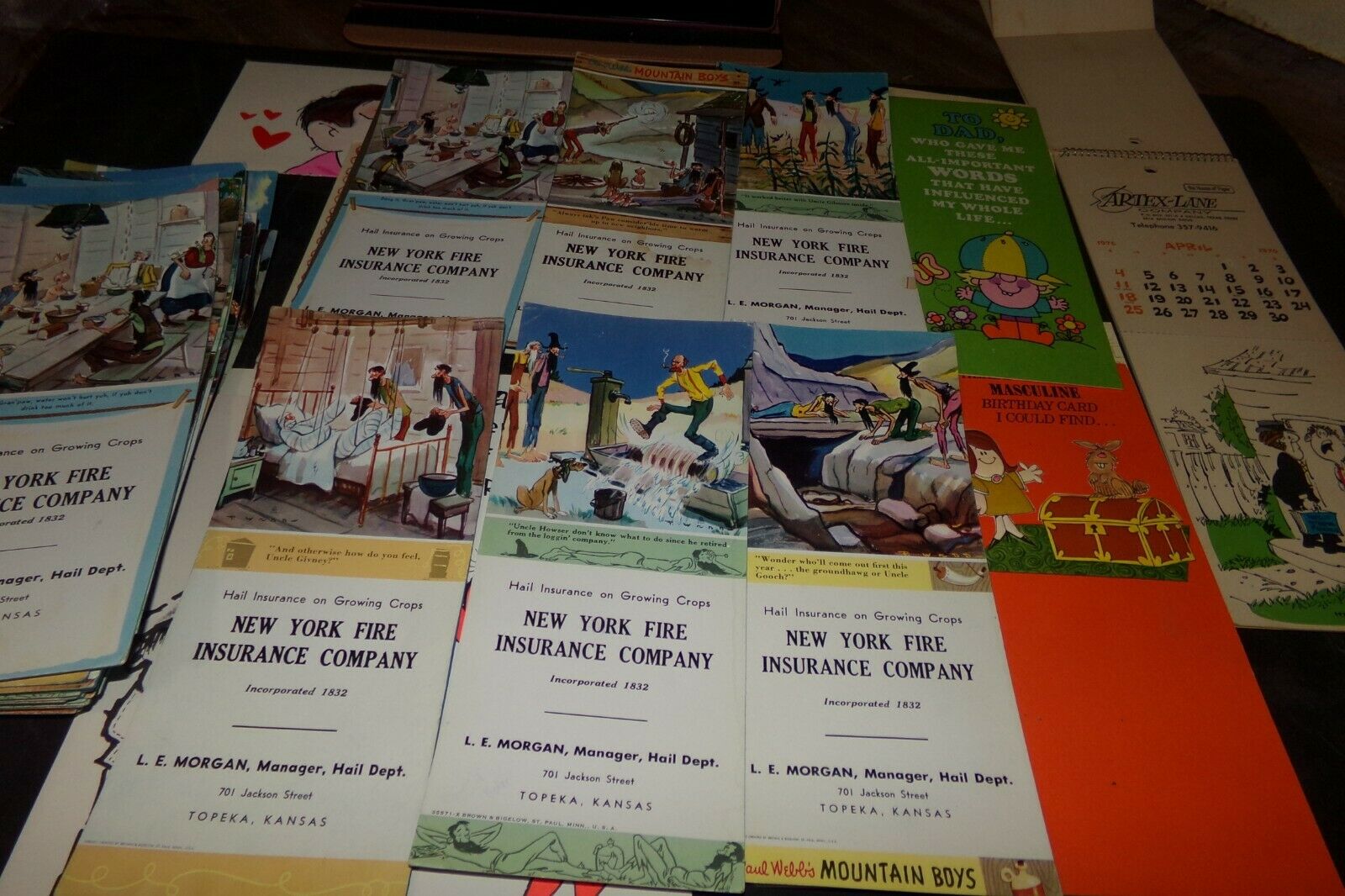 Lot 60 Vintage Advertising Comics Greeting Cards Calendars Mountain Boys 1970s