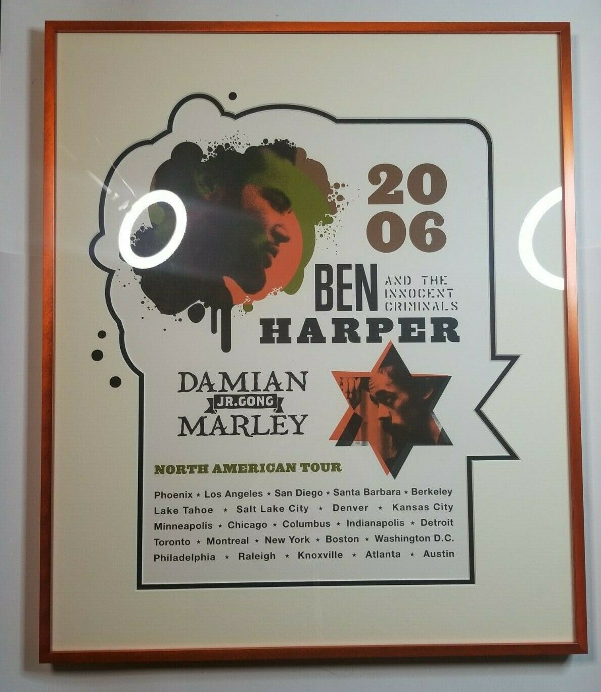 Ben Harper Damian Jr Gong Marley Tour Poster 2006 - Framed