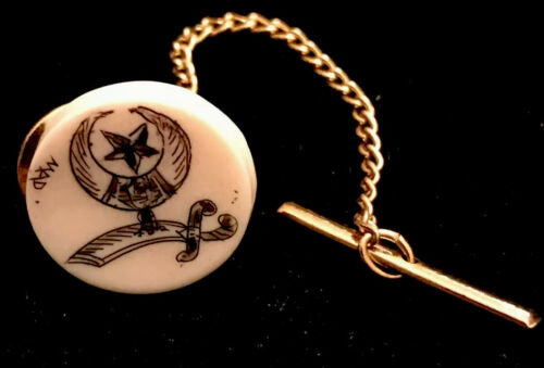 Vintage Shriner Scimitar And Crescent Emblem Tie Tack With Chain